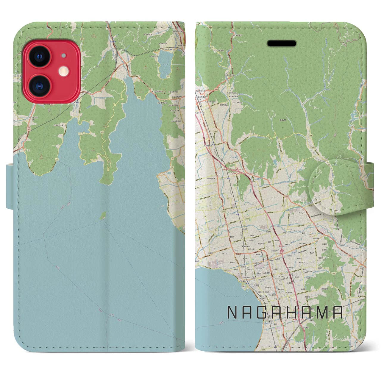 【長浜】地図柄iPhoneケース（手帳両面タイプ・ナチュラル）iPhone 11 用