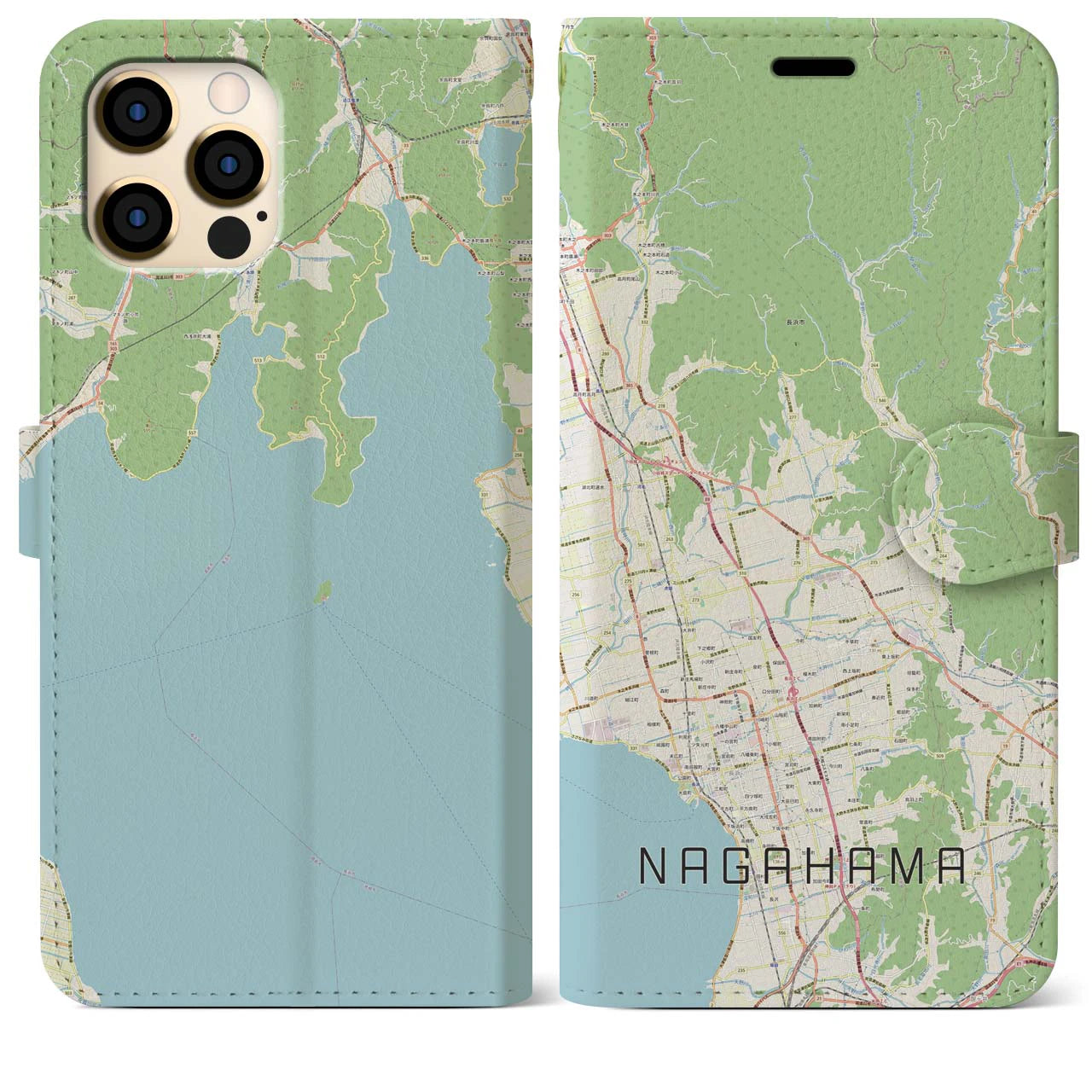 【長浜】地図柄iPhoneケース（手帳両面タイプ・ナチュラル）iPhone 12 Pro Max 用