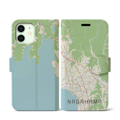 【長浜（滋賀県）】地図柄iPhoneケース（手帳タイプ）ナチュラル・iPhone 12 mini 用