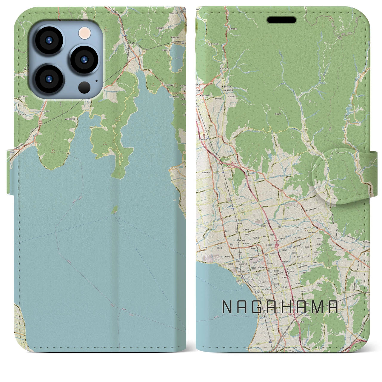 【長浜】地図柄iPhoneケース（手帳両面タイプ・ナチュラル）iPhone 13 Pro Max 用