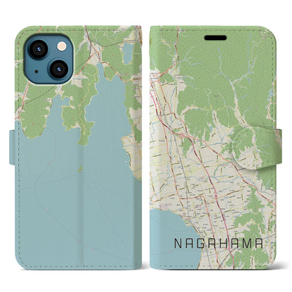 【長浜（滋賀県）】地図柄iPhoneケース（手帳タイプ）ナチュラル・iPhone 13 用