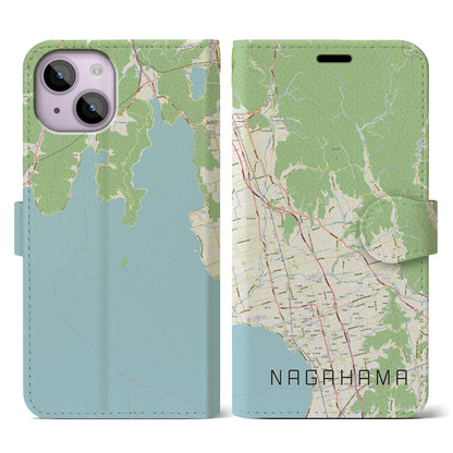 【長浜（滋賀県）】地図柄iPhoneケース（手帳タイプ）ナチュラル・iPhone 14 用