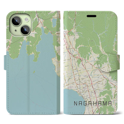 【長浜（滋賀県）】地図柄iPhoneケース（手帳タイプ）ナチュラル・iPhone 15 用