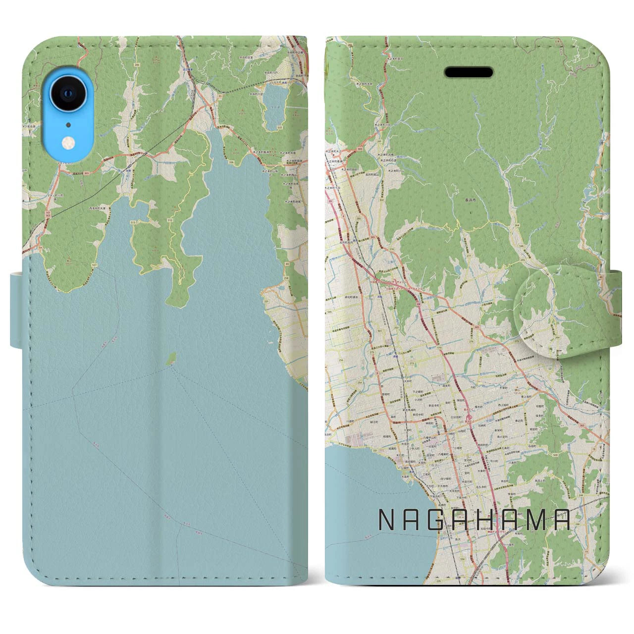 【長浜】地図柄iPhoneケース（手帳両面タイプ・ナチュラル）iPhone XR 用
