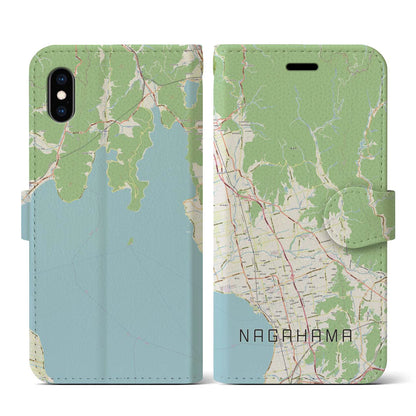 【長浜（滋賀県）】地図柄iPhoneケース（手帳タイプ）ナチュラル・iPhone XS / X 用