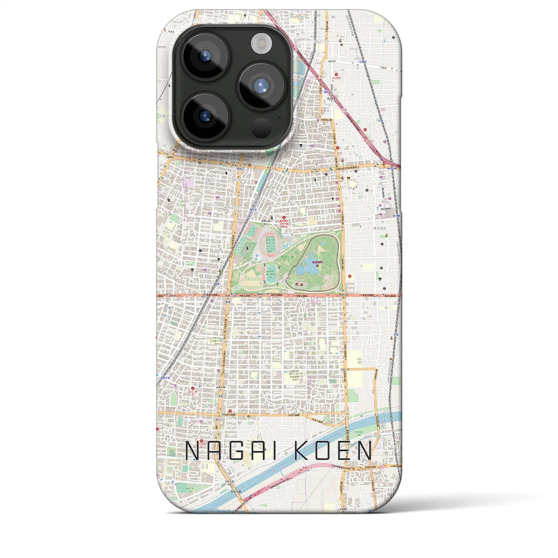 【長居公園】地図柄iPhoneケース（バックカバータイプ・ナチュラル）iPhone 15 Pro Max 用