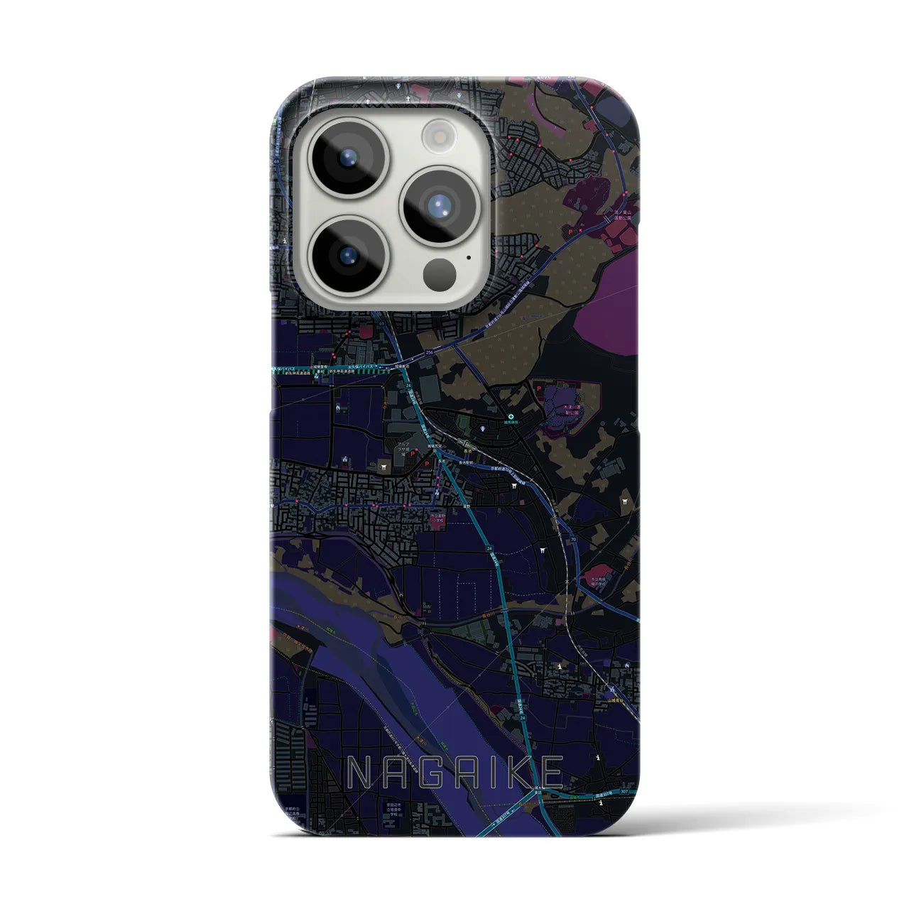 【長池】地図柄iPhoneケース（バックカバータイプ・ブラック）iPhone 15 Pro 用