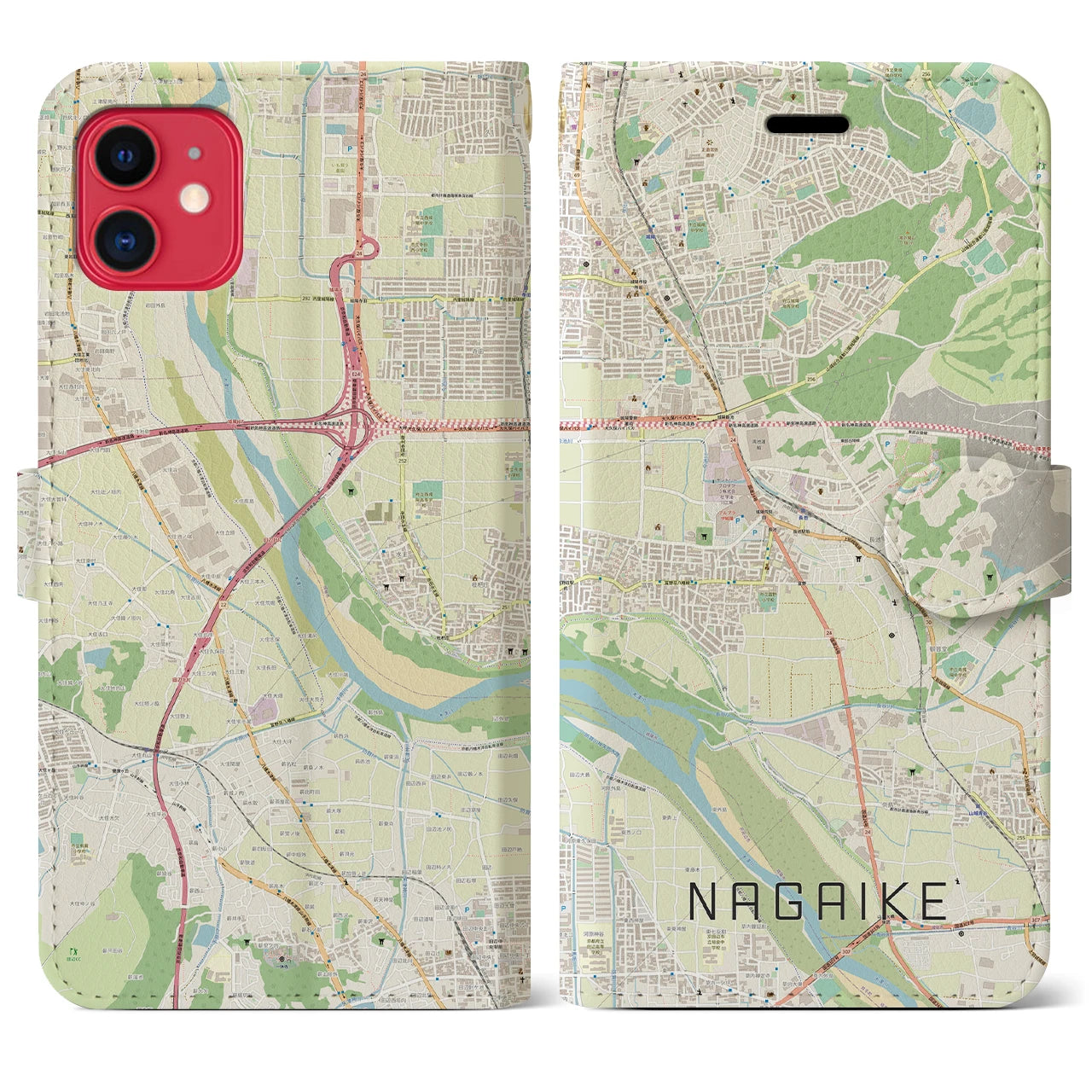 【長池】地図柄iPhoneケース（手帳両面タイプ・ナチュラル）iPhone 11 用