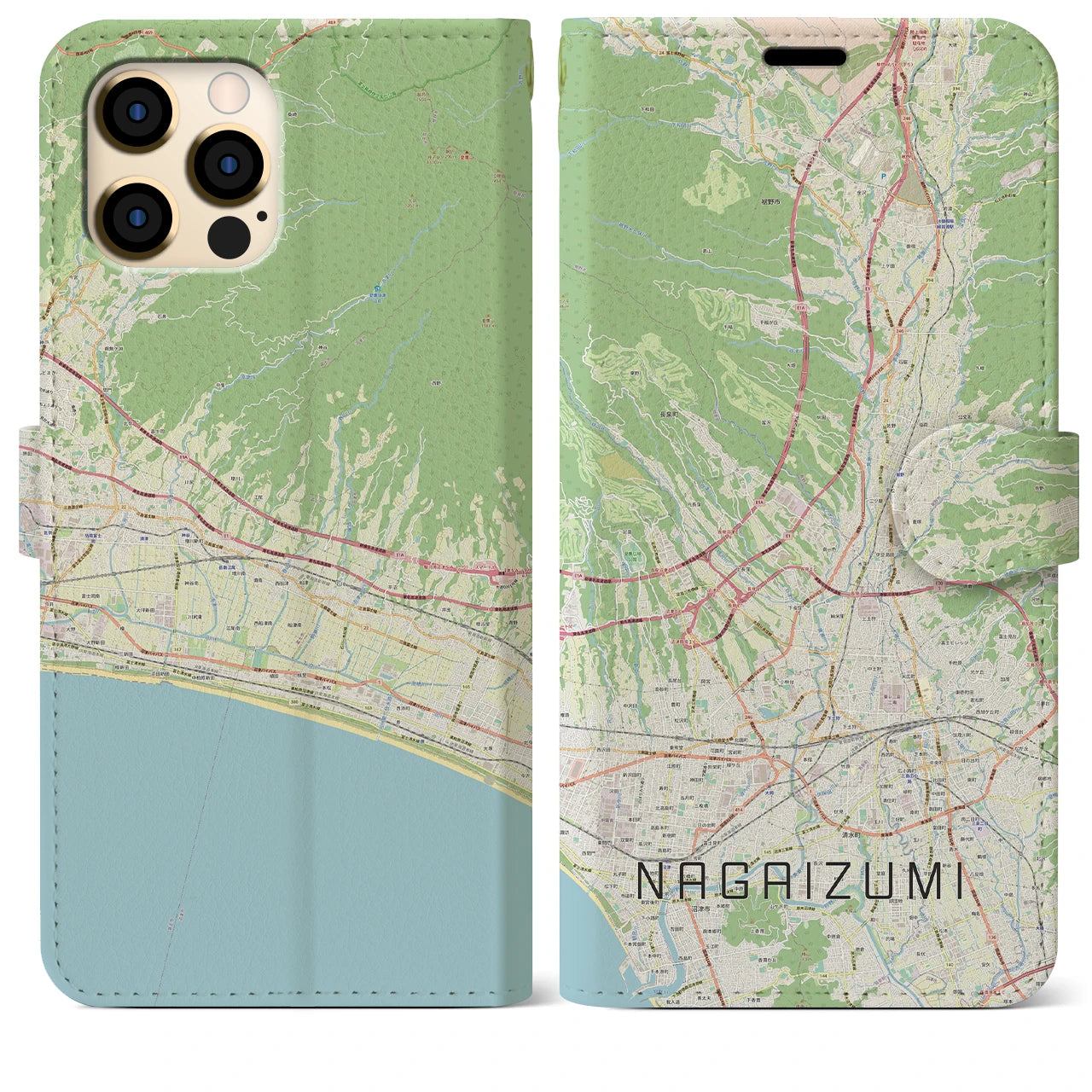 【長泉】地図柄iPhoneケース（手帳両面タイプ・ナチュラル）iPhone 12 Pro Max 用