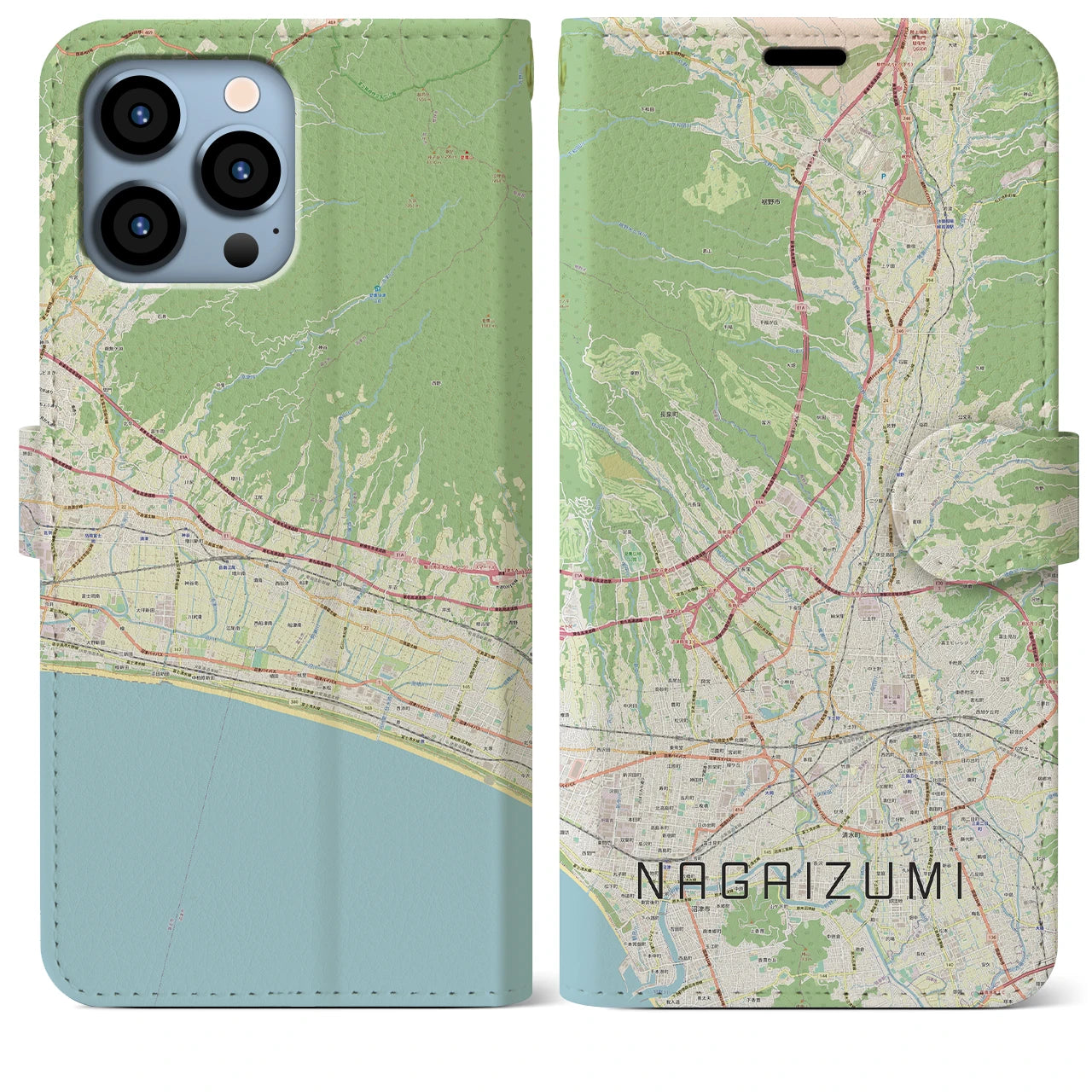 【長泉】地図柄iPhoneケース（手帳両面タイプ・ナチュラル）iPhone 13 Pro Max 用