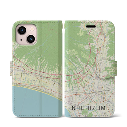 【長泉（静岡県）】地図柄iPhoneケース（手帳タイプ）ナチュラル・iPhone 13 mini 用