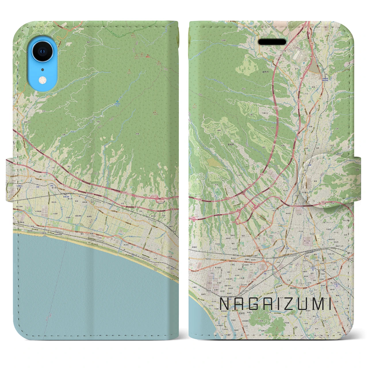 【長泉】地図柄iPhoneケース（手帳両面タイプ・ナチュラル）iPhone XR 用