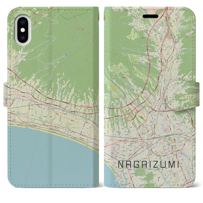 【長泉（静岡県）】地図柄iPhoneケース（手帳タイプ）ナチュラル・iPhone XS Max 用