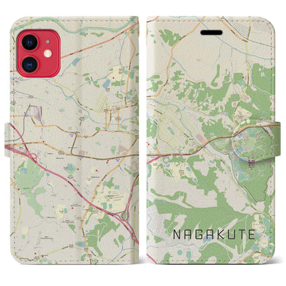 【長久手（愛知県）】地図柄iPhoneケース（手帳タイプ）ナチュラル・iPhone 11 用
