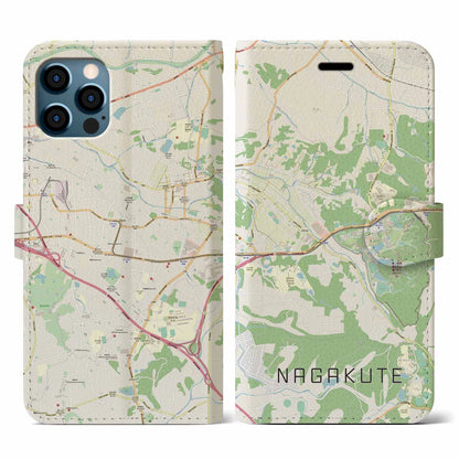 【長久手（愛知県）】地図柄iPhoneケース（手帳タイプ）ナチュラル・iPhone 12 / 12 Pro 用