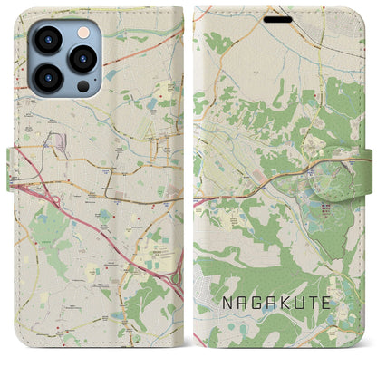 【長久手（愛知県）】地図柄iPhoneケース（手帳タイプ）ナチュラル・iPhone 13 Pro Max 用