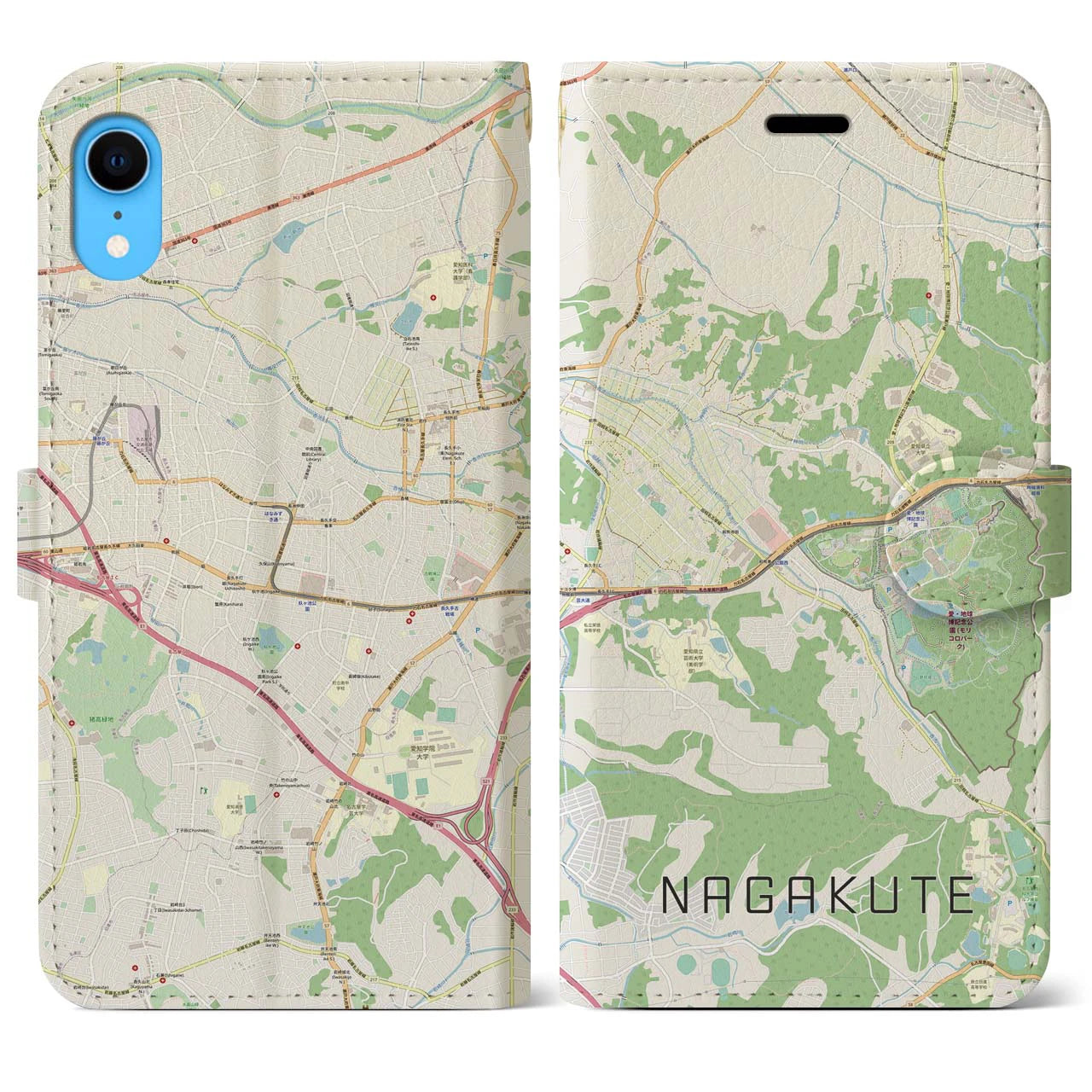 【長久手】地図柄iPhoneケース（手帳両面タイプ・ナチュラル）iPhone XR 用