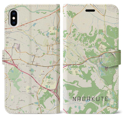 【長久手（愛知県）】地図柄iPhoneケース（手帳タイプ）ナチュラル・iPhone XS Max 用