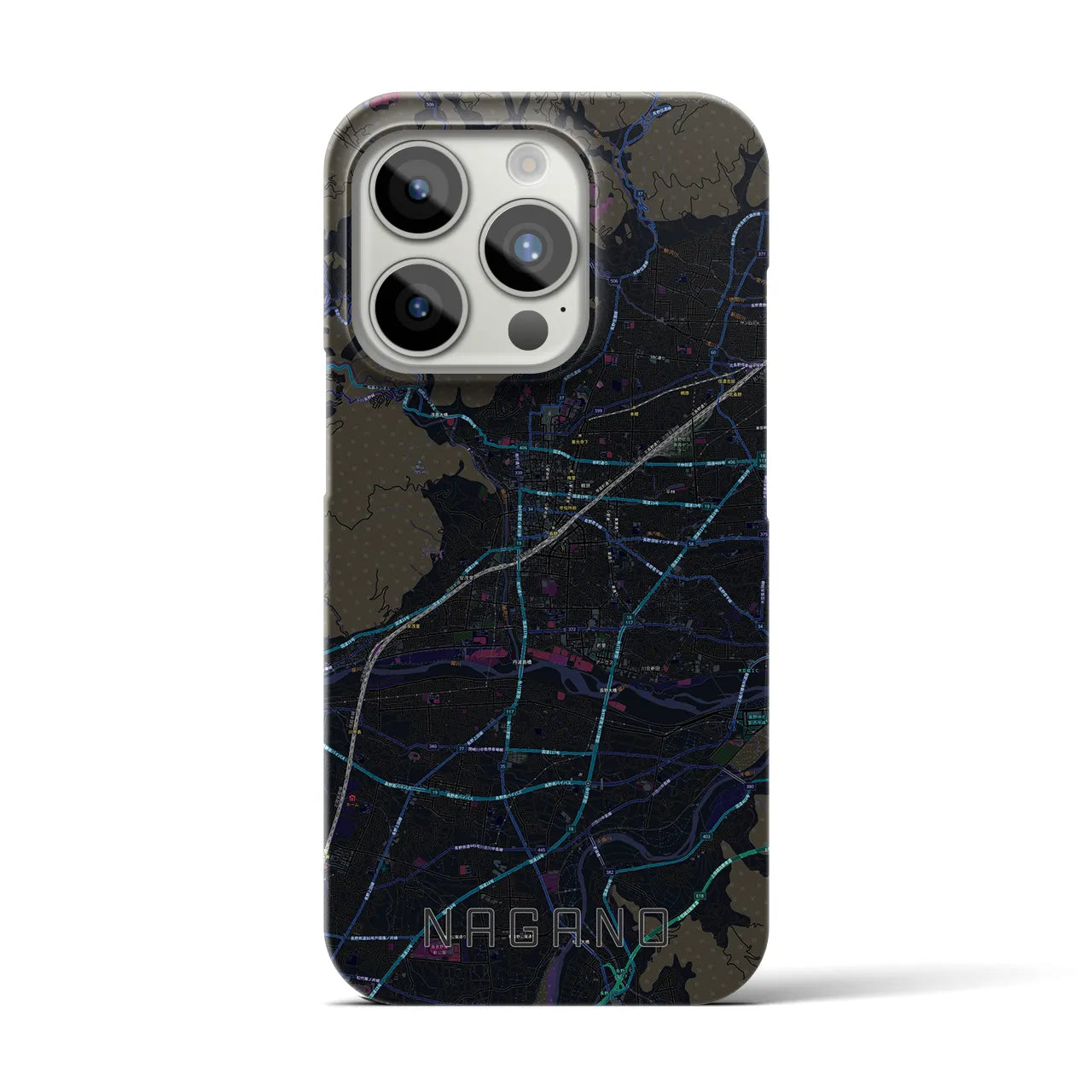 【長野】地図柄iPhoneケース（バックカバータイプ・ブラック）iPhone 15 Pro 用