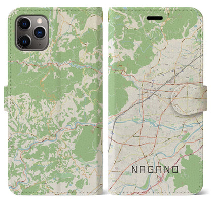 【長野（長野県）】地図柄iPhoneケース（手帳タイプ）ナチュラル・iPhone 11 Pro Max 用