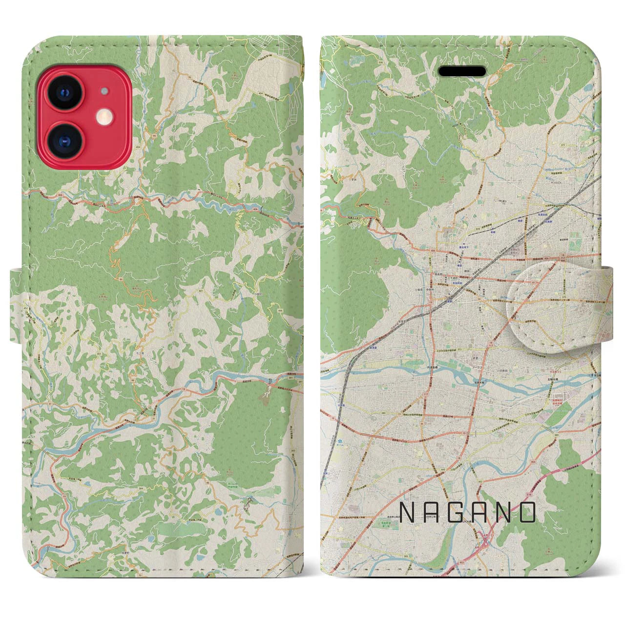 【長野】地図柄iPhoneケース（手帳両面タイプ・ナチュラル）iPhone 11 用