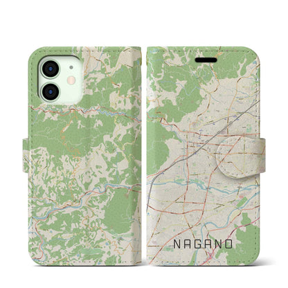 【長野（長野県）】地図柄iPhoneケース（手帳タイプ）ナチュラル・iPhone 12 mini 用