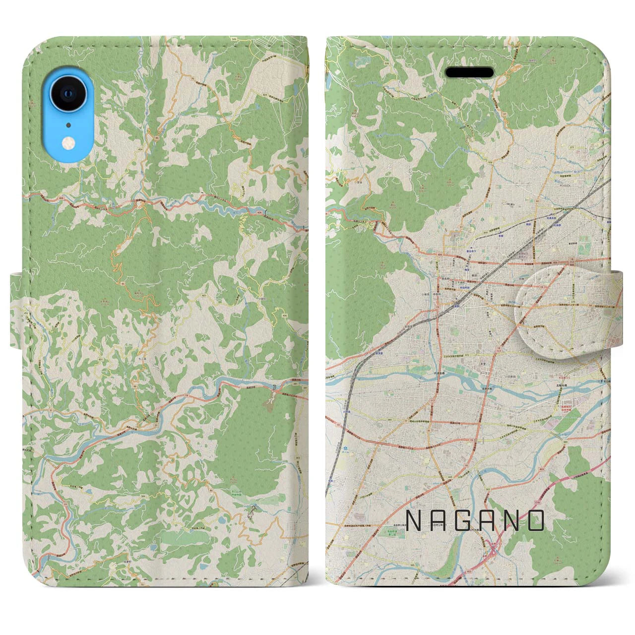 【長野】地図柄iPhoneケース（手帳両面タイプ・ナチュラル）iPhone XR 用