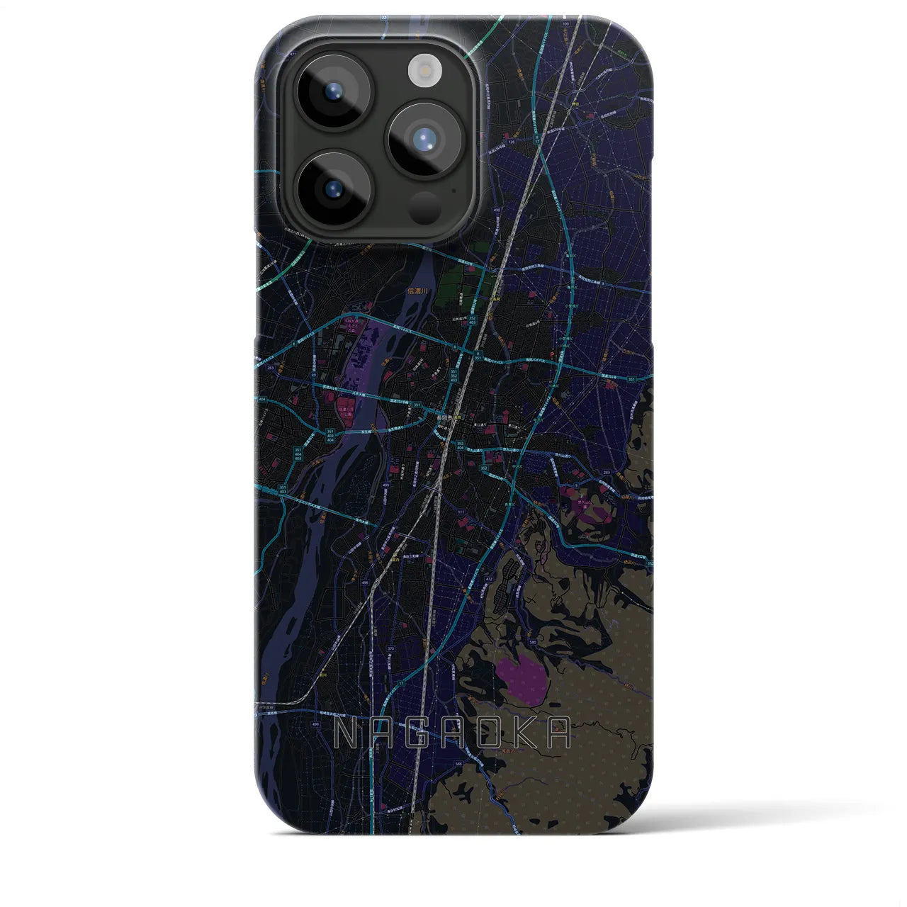 【長岡】地図柄iPhoneケース（バックカバータイプ・ブラック）iPhone 15 Pro Max 用