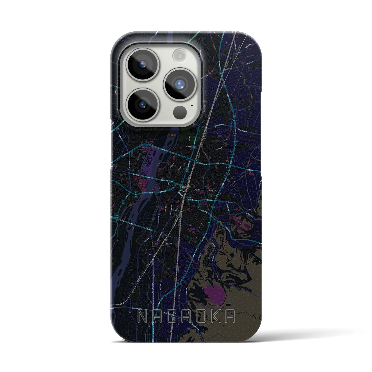 【長岡】地図柄iPhoneケース（バックカバータイプ・ブラック）iPhone 15 Pro 用