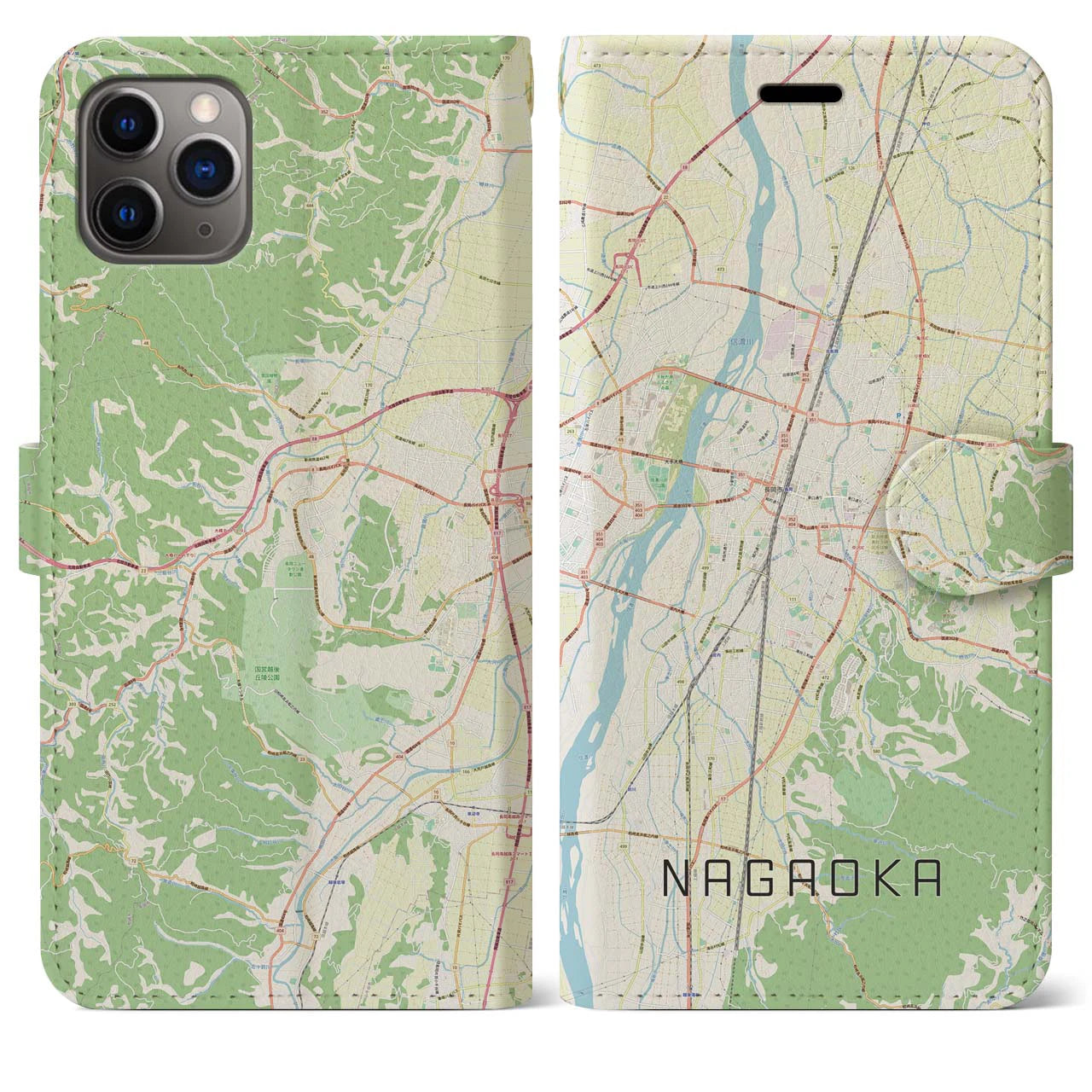 【長岡】地図柄iPhoneケース（手帳両面タイプ・ナチュラル）iPhone 11 Pro Max 用