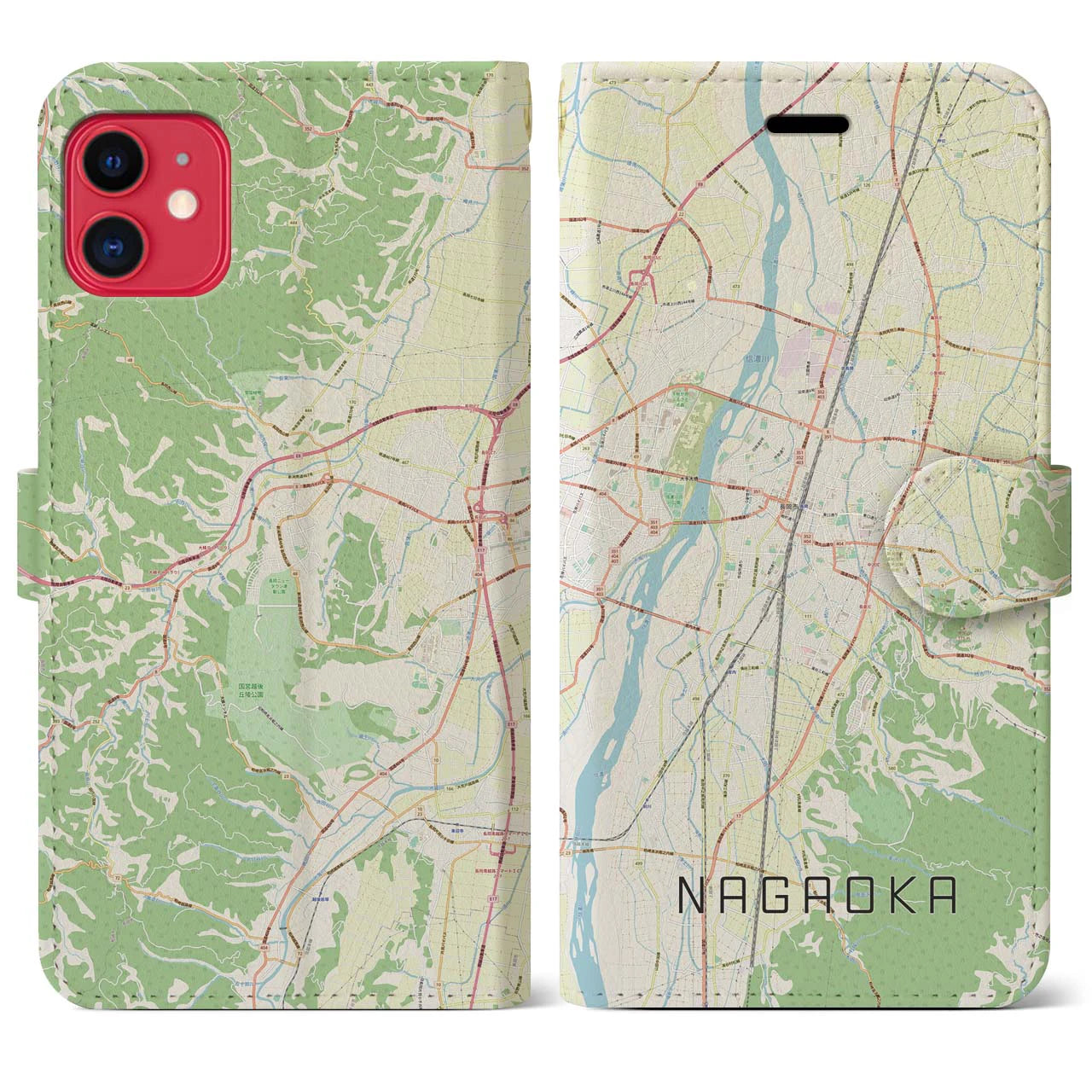 【長岡】地図柄iPhoneケース（手帳両面タイプ・ナチュラル）iPhone 11 用