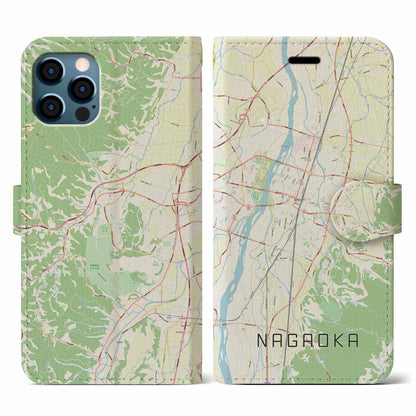 【長岡（新潟県）】地図柄iPhoneケース（手帳タイプ）ナチュラル・iPhone 12 / 12 Pro 用