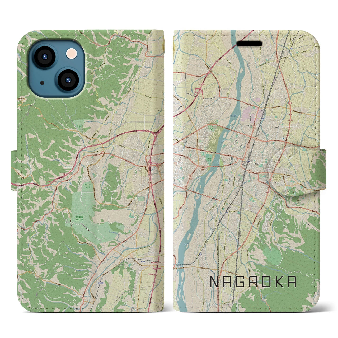 【長岡】地図柄iPhoneケース（手帳両面タイプ・ナチュラル）iPhone 13 用