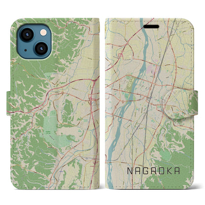 【長岡（新潟県）】地図柄iPhoneケース（手帳タイプ）ナチュラル・iPhone 13 用