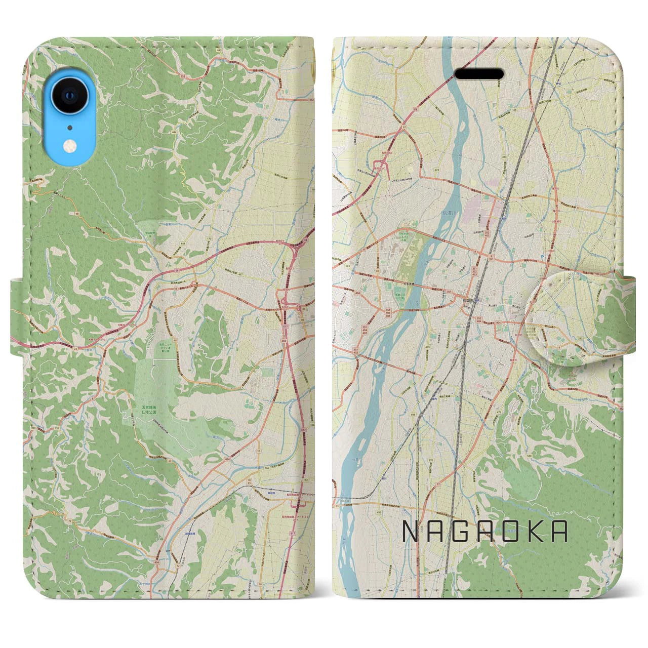 【長岡】地図柄iPhoneケース（手帳両面タイプ・ナチュラル）iPhone XR 用