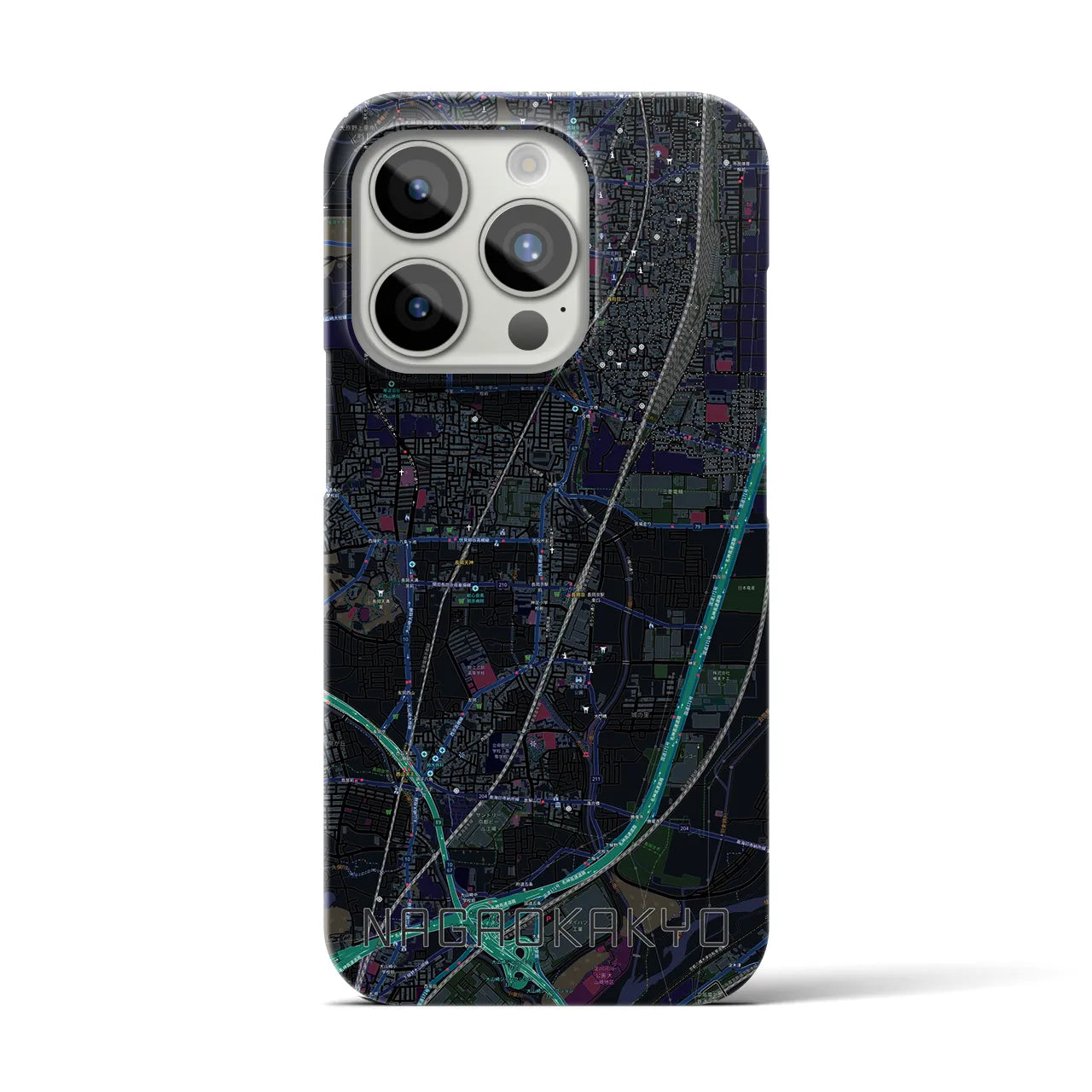 【長岡京】地図柄iPhoneケース（バックカバータイプ・ブラック）iPhone 15 Pro 用