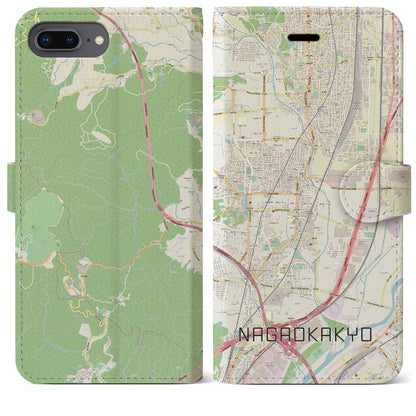 【長岡京（京都府）】地図柄iPhoneケース（手帳タイプ）ナチュラル・iPhone 8Plus /7Plus / 6sPlus / 6Plus 用