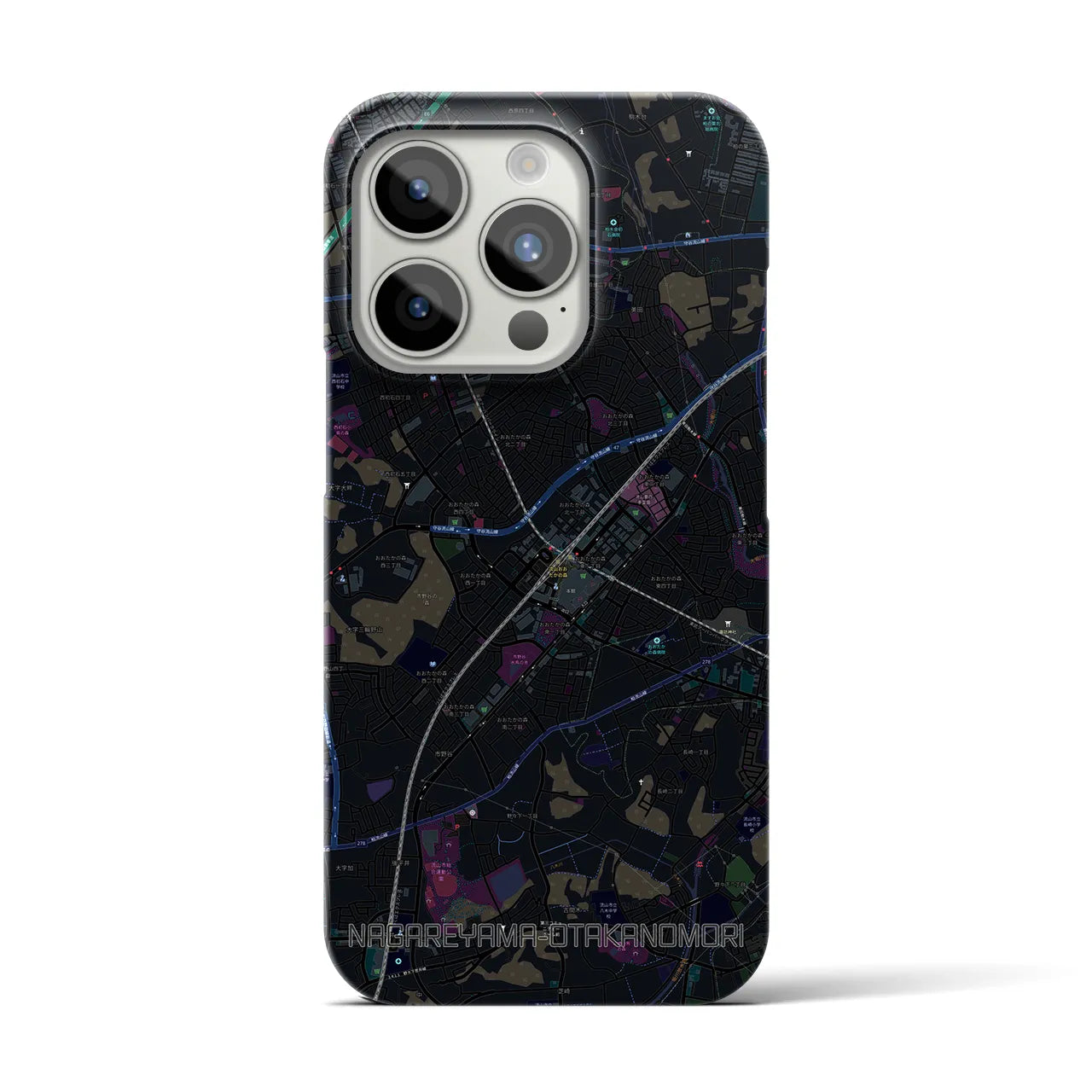 【流山おおたかの森】地図柄iPhoneケース（バックカバータイプ・ブラック）iPhone 15 Pro 用