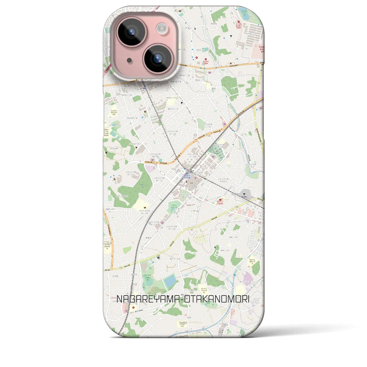 【流山おおたかの森】地図柄iPhoneケース（バックカバータイプ・ナチュラル）iPhone 15 Plus 用