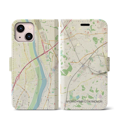 【流山おおたかの森（千葉県）】地図柄iPhoneケース（手帳タイプ）ナチュラル・iPhone 13 mini 用