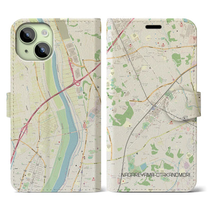 【流山おおたかの森（千葉県）】地図柄iPhoneケース（手帳タイプ）ナチュラル・iPhone 15 用