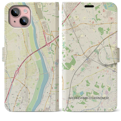 【流山おおたかの森（千葉県）】地図柄iPhoneケース（手帳タイプ）ナチュラル・iPhone 15 Plus 用