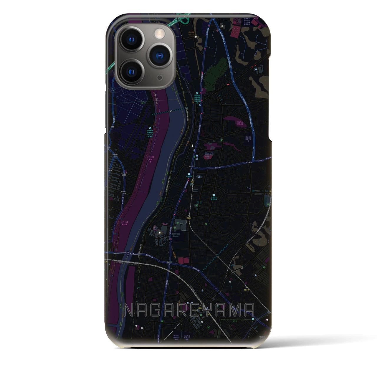 【流山】地図柄iPhoneケース（バックカバータイプ・ブラック）iPhone 11 Pro Max 用