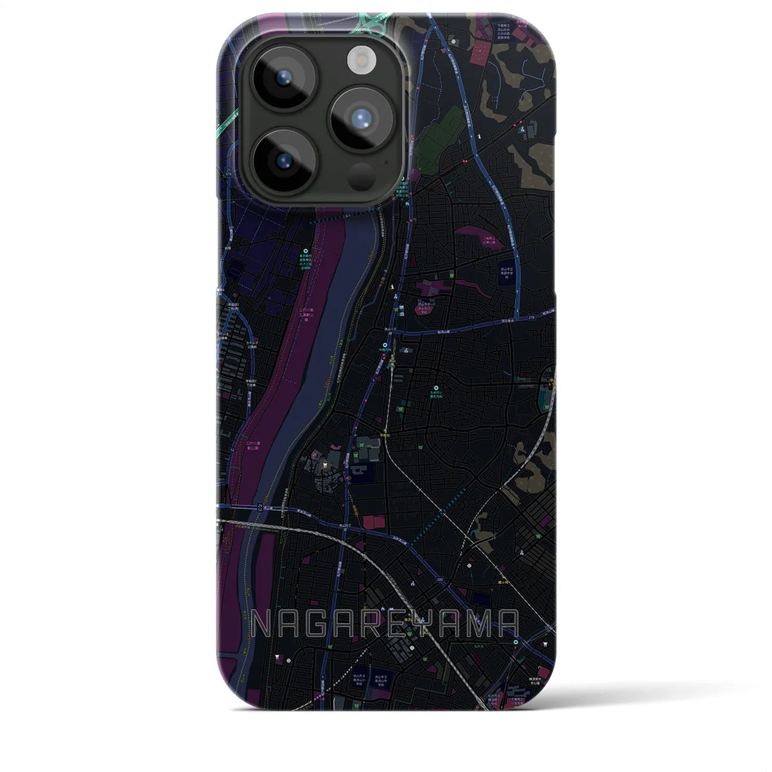 【流山】地図柄iPhoneケース（バックカバータイプ・ブラック）iPhone 15 Pro Max 用