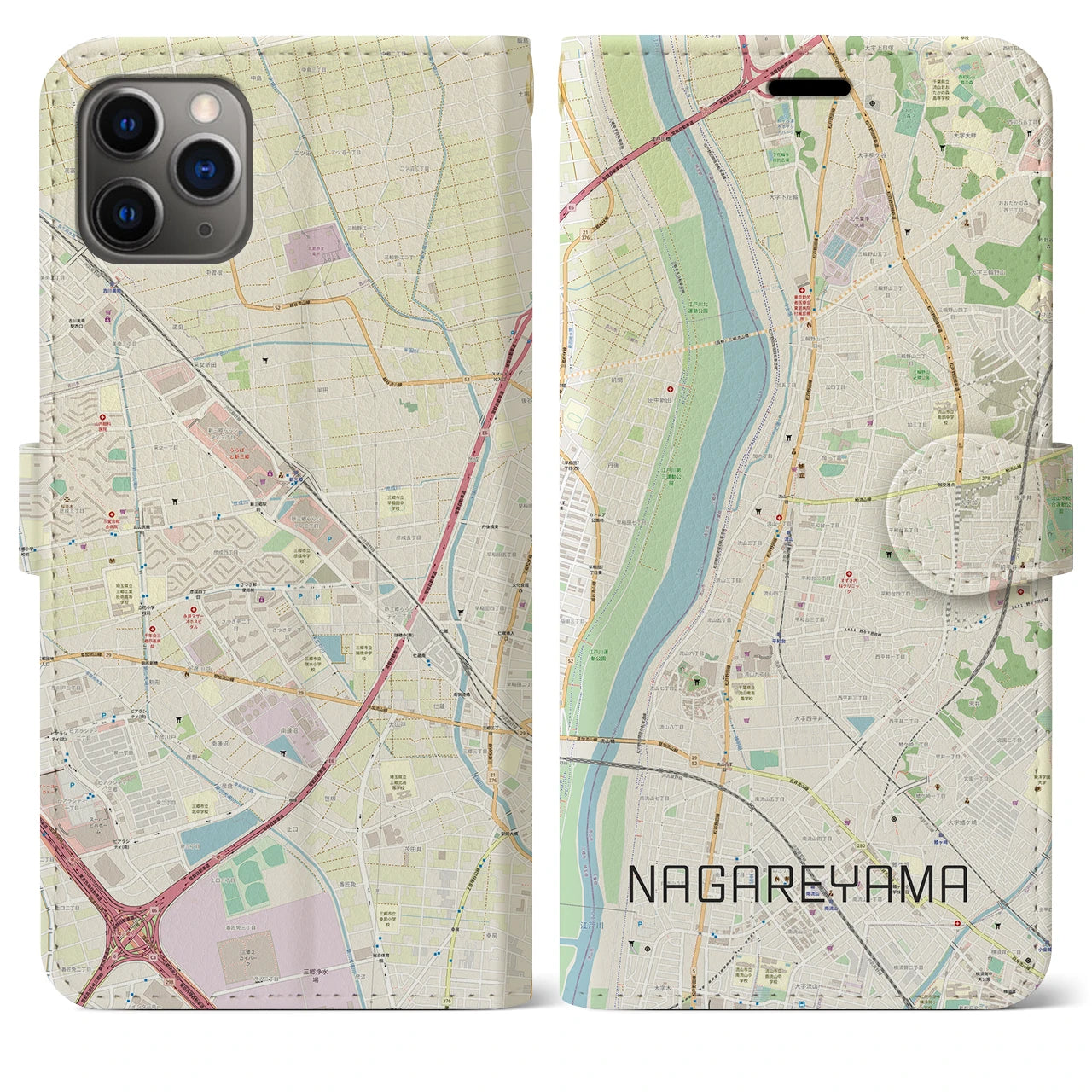 【流山】地図柄iPhoneケース（手帳両面タイプ・ナチュラル）iPhone 11 Pro Max 用