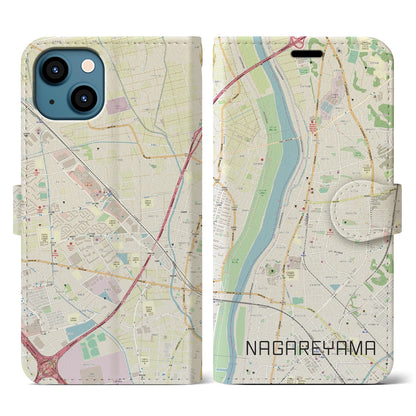 【流山（千葉県）】地図柄iPhoneケース（手帳タイプ）ナチュラル・iPhone 13 用