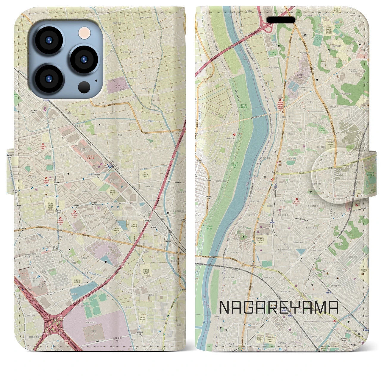 【流山】地図柄iPhoneケース（手帳両面タイプ・ナチュラル）iPhone 13 Pro Max 用