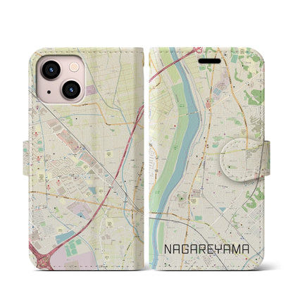 【流山（千葉県）】地図柄iPhoneケース（手帳タイプ）ナチュラル・iPhone 13 mini 用