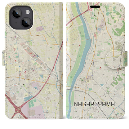 【流山（千葉県）】地図柄iPhoneケース（手帳タイプ）ナチュラル・iPhone 14 Plus 用