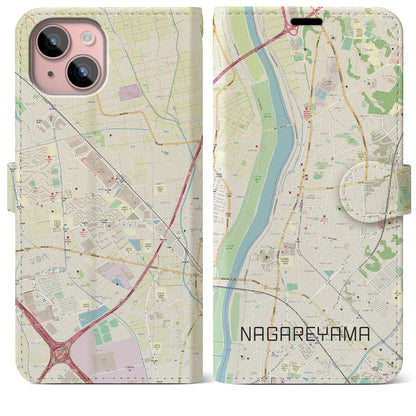 【流山（千葉県）】地図柄iPhoneケース（手帳タイプ）ナチュラル・iPhone 15 Plus 用